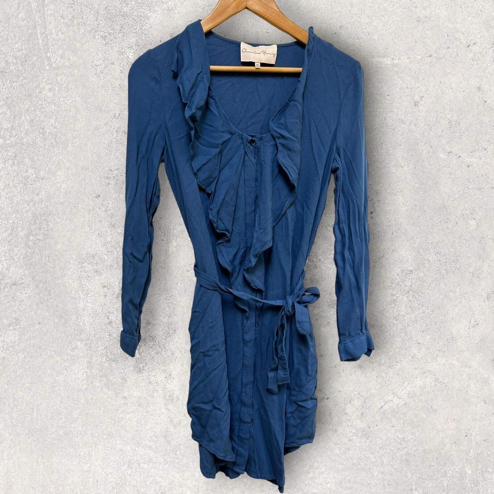 Charles Henry‎ Nordstrom Long Sleeve Lightweight Ruffle Women's Dress Blue XS